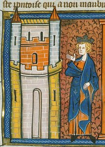 Ludvig IX linnoituksen edessä, lähteestä Chroniques de France ou de St Denis, 1300-luku (22690438696). tekijältä Georgia Levan Ramishvili from Tbilisi