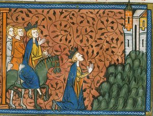 Ludvig IX pyhiinvaellusmatkalla Nasaretiin, lähteestä Chroniques de France ou de St Denis, 1300-luku (22528526100).