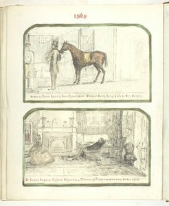 Nimetön [mies hevosen kanssa ja pari rentoutumassa tulen ääressä], 1868.