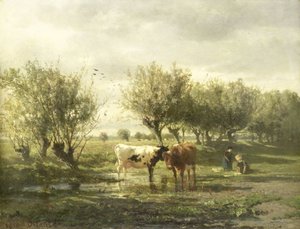 Lehmät lammen rannalla tekijältä Gerard Bilders (signed by artist)