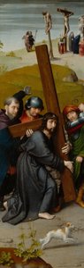 Kristus kantaa ristiä, ristiinnaulitseminen, n. 1510 (öljy tammilevylle) tekijältä Gerard David