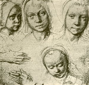 Nuoren tytön neljä päätä ja kaksi kättä, c1500-1505, 1908. tekijältä Gerard David