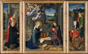 Syntymä lahjoittajien ja pyhien Jerome ja Leonard kanssa, n. 1510–1515 (öljy kankaalle) tekijältä Gerard David