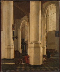 Delftin Oude Kerkin sisätilat vara-amiraali Pieter Pietersz Heijnin haudalla tekijältä Gerard Houckgeest (attributed to)