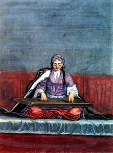 Turkkilainen tyttö soittamassa sitraa, kaiverrus Gerard Jean Baptiste Scotin (1671-1716) (kaiverrus)