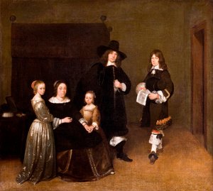 ""Portrait de famille"" (Perheen muotokuva) Gerard Ter Borchin (tai Terburgin) nuoremman (1617-1681) maalaus - 1656 - Öljy kankaalle Koko 78x86,5 cm Hallwylska Museet, Tukholma tekijältä Gerard ter Borch