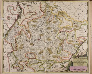 Chorographia ducatus Wurtenburgici quem ab una alteraque parte includunt quique ei includuntur marchionatus praepositura Badensis Elwangensis comitatus Hohenzolern Rechberg et affine almae civitatis Ulmae territorium tekijältä Gerard Valck