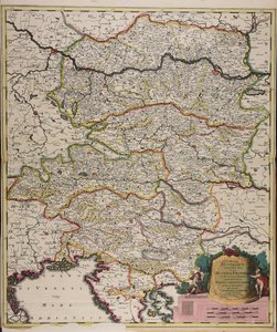Circuli Austriaci orientalior pars in qua Austria propria et ab ea dependentes tum ducatus Stiriae, Carintiae, Carniolae tum comitatus hisce inclusi Cillensis et Goritiae singuli subdivisi. tekijältä Gerard Valck