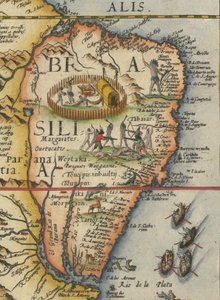 Etelä-Amerikan kartta, 1593 (rajattu) tekijältä Gerard de Jode
