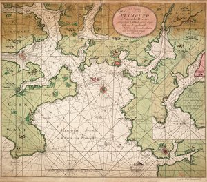 Plymouth Soundin kartta Greenville Collinsin vuonna 1693 laatimasta Englannin kanaalin merikartasta.