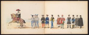 Leidenin opiskelijoiden naamiaiset, 1855 (levy 11) Leidenin opiskelijakunnan jäsenten pukukulkue 12. kesäkuuta 1855 Leidsche Hoogeschool -koulun 280-vuotisjuhlan kunniaksi, ja se kuvaa Kaarle V:n tuloa tekijältä Gerardus Johannes Bos
