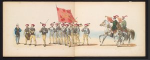 Leidenin opiskelijoiden naamiaiset, 1855 (levy 12) Leidenin opiskelijakunnan jäsenten pukukulkue 12. kesäkuuta 1855 Leidsche Hoogeschool -koulun 280-vuotisjuhlan kunniaksi, ja se kuvaa Kaarle V:n tuloa tekijältä Gerardus Johannes Bos