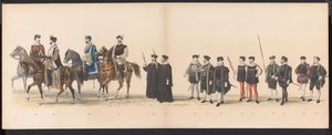 Leidenin opiskelijoiden naamiaiset, 1870 (levy 6) Leidenin opiskelijakunnan jäsenten pukukulkue 7. kesäkuuta 1870 Leidsche Hoogeschool -koulun 295-vuotisjuhlan kunniaksi, ja se kuvaa vierailua Leideniin tekijältä Gerardus Johannes Bos