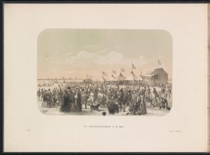 Luistelu Maasilla Rotterdamissa, 1855 Luistinrata Maasilla (otsikko esineessä) Jääviihdettä Maasilla Rotterdamissa helmikuussa 1855 kuvatekstein (sarjan nimi esineellä)
