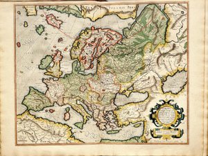 Atlas eli kosmografiset meditaatiot maailmasta ja muokattu Fugura Euroopasta: Liivinmaa, Venäjä tekijältä Gerardus Mercator
