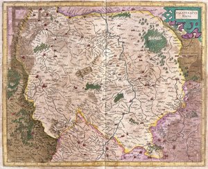 Baijerin alue ja Tonava, Saksa (kaiverrus tekijältä Gerardus Mercator