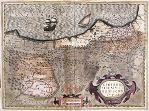 Oviedo, Burgos, Bilbao, Bayonne (Asturias), Espanja (kaiverrus tekijältä Gerardus Mercator