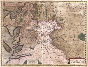 Saintonge La Rochellen ja Ile Oleronin kanssa, Ranska (kaiverrus tekijältä Gerardus Mercator