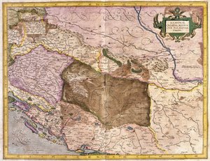 Sclavonia, Kroatia, Bosnia ja Dalmatia (kaiverrus tekijältä Gerardus Mercator