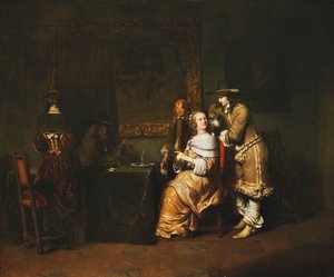 Tyylikäs yrityspelikortit sisätiloissa, noin 1650-luku