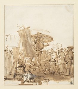 Quack puhuu yleisölle, noin 1637.