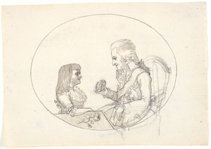 Kruununprinssi Frederik kruununprinssin kanssa (Chr. VIII) näyttää muotokuvan edesmenneestä kruununprinsessasta Sofie Frederikkestä tekijältä Gerhard Ludvig Lahde