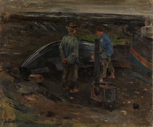 Pojat tervaamassa venettä, Nevlunghavn tekijältä Gerhard Munthe