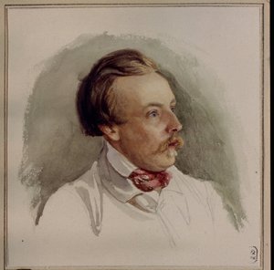 Taidemaalari Alexander (Alexander) von Kotzebuen (1815-1889) muotokuva. (Taidemaalari A. von Kotzebuen muotokuva). Gerhard Wilhelm von Reuternin (1794-1865) teos, akvarelli paperille, noin 1840. Saksalainen taide tekijältä Gerhard Wilhelm von Reutern