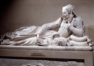 Hautausmuistomerkki: Ranskan liittokanslerin, kardinaali Rene de Biraguen (1506-1583) vaimon Jeanne Valentine Balbianin (1518-1572) hauta. Germain Pilonin (1535 - 1590) marmoriveistos, noin 1573. Pariisi, Musee Du Louvre