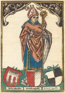 Augsburgin piispa kolmella vaakunalla tekijältä German 15th Century