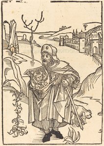 Gerson pyhiinvaeltajana ja kaupunki taustalla tekijältä German 15th Century