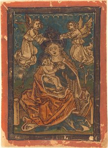 Madonna ja lapsi istuvat ruohopenkillä enkelien kanssa tekijältä German 15th Century