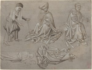 Tutkimuksia kuudelle hahmolle (arkki mallikirjasta) [recto] tekijältä German 15th Century