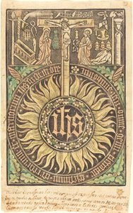 Pyhä monografia ristiinnaulitsemisen ja kärsimyksen symboleilla [recto] tekijältä German 15th Century