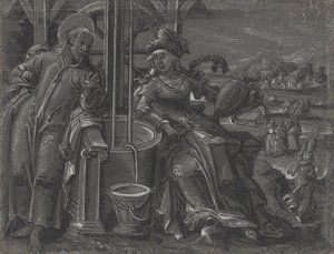 Kristus ja Samarian nainen [verso] tekijältä German 16th Century