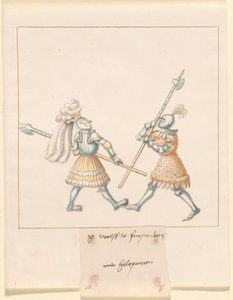 Freydal, The Book of Jousts and Tournament of Emperor Maximilian I: Combats on Foot (Jousts) (Nide III): G. Wolf von Fürstenberg mit Heleparten, levy 141 tekijältä German 16th Century