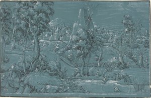 Maisema miesten kalastuksen kanssa tekijältä German 16th Century