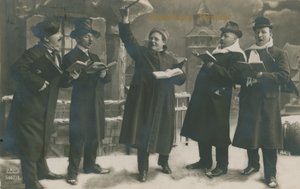 Postikortti, jossa saksalaiset laulavat uudenvuoden kunniaksi, lähetetty 31. joulukuuta 1913 (s/w-kuva). tekijältä German Photographer