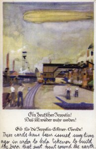 Saksalainen Zeppelin! (väri litho) tekijältä German School