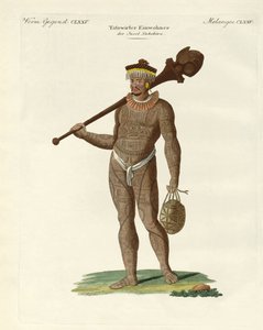 Nukahiwans lepakolla ja calabashilla (värillinen kaiverrus) tekijältä German School