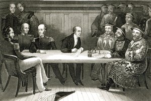 Konferenssi Chusanissa Commodore Bremerin ja Changin, kiinalaisen virkamiehen, välillä HMS Wellesleyllä, 4. heinäkuuta 1841 tekijältä German School