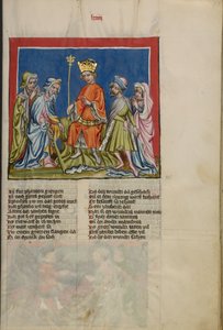 Aaron muuttaa sauvan käärmeeksi teoksesta Weltchronik Ms. 33, fol. 73, n. 1400-10 (tempera, kulta- ja hopeamaali, muste pergamentille) tekijältä German School