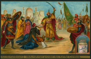 Abd-ar-Rahman III julistautuu Cordoban kalifiksi, Liebig-kortti. tekijältä German School