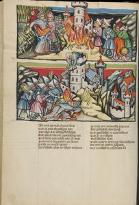 Abimelech-valot Weltchronik Ms 33 fol. 137v, n. 1400-10 (tempera, kulta- ja hopeamaali, muste pergamentille) tekijältä German School