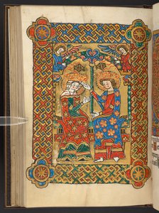 Lisätä. 60629, f.56v Neitsyen kruunaus, suitsutusenkeleillä (vellum) tekijältä German School