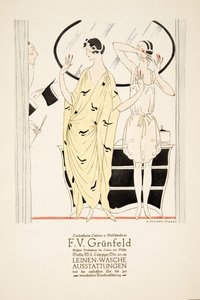 F.V. Grunfeldin mainos, julkaisusta Styl, pub.1922 (pochoir-painatus). tekijältä German School