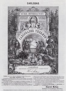 Mainos Mattonin kivennäisvedestä ja muista tuotteista Carlsbadissa (Karlovy Vary), Bohemia (kaiverrus) tekijältä German School