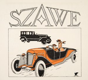 Szawen mainos, julkaisusta Styl, pub.1922 (pochoir-painatus). tekijältä German School