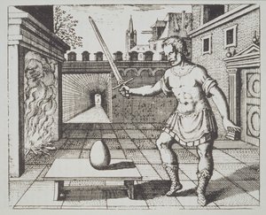 Alkemiallinen allegoria: Philosophers Egg, Michael Majerin (1687) Srutinium Chymicumista kuvattuna 1800-luvun lopulla julkaistussa taikuuden historiassa tekijältä German School