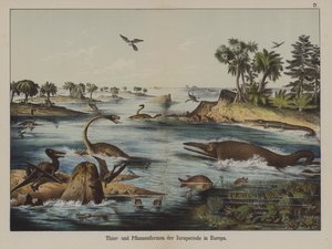 Jurassic-kauden eläimet ja kasvit Euroopassa (värilitho) tekijältä German School